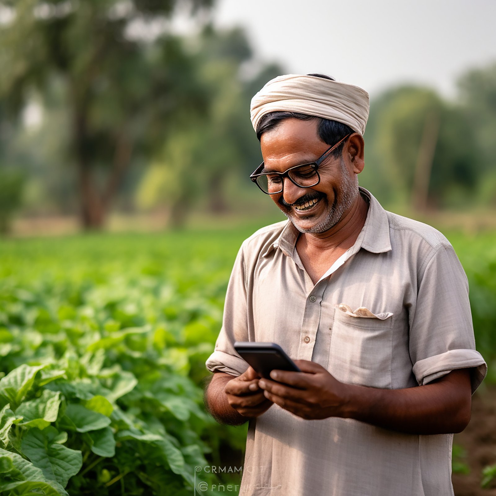 Tractor working in green field
