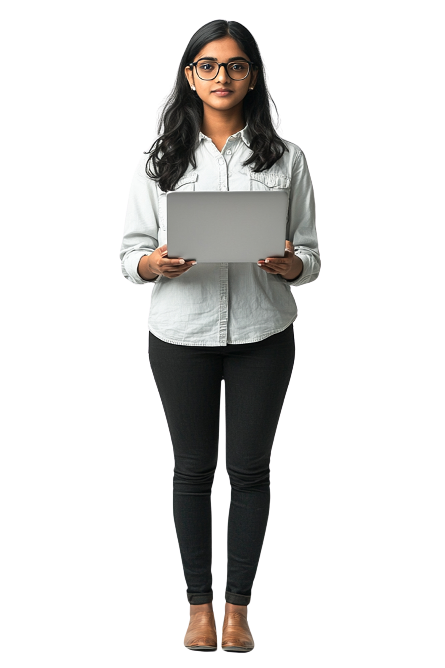 Student smiling while holding a tablet